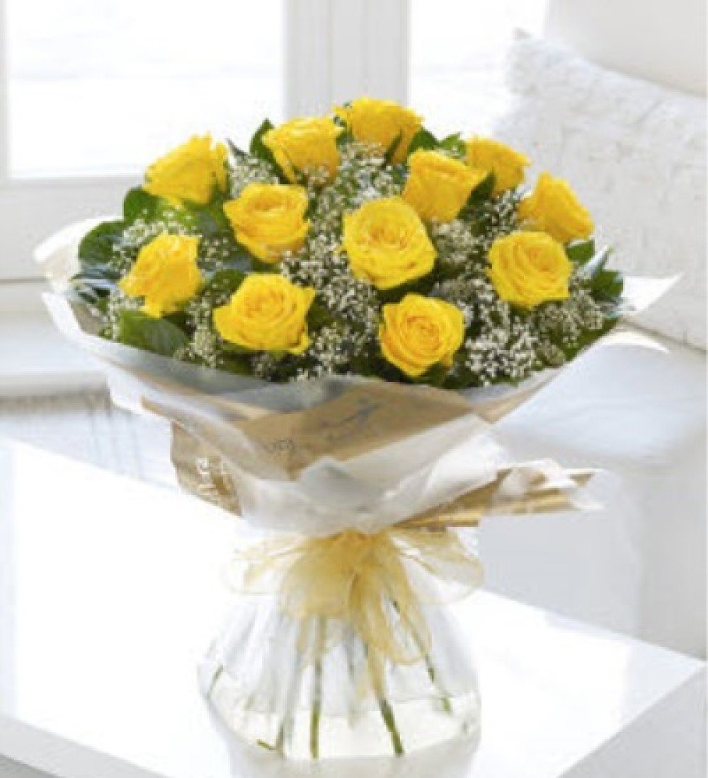 Manavgat çiçekçi Kardelen Flora 13 adet sarı gül buketi